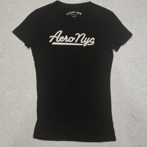 Aeropostale T-Shirt Womens M Black NYC Script Short Sleeve Top